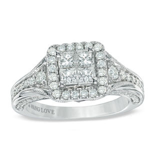 Vera Wang Love Collection 0.95 CT. T.W. Princess-Cut Quad Diamond Engagement Ring in 14K White Gold|Peoples Jewellers