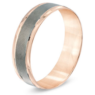 Men's 6.0mm Comfort Fit Wedding Band in 10K Rose Gold with Charcoal Rhodium - Size 10|Peoples Jewellers