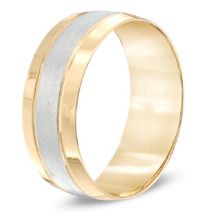Men's 8.0mm Satin Centre Comfort Fit Wedding Band in 10K Two-Tone Gold|Peoples Jewellers