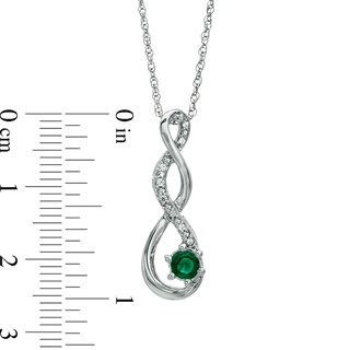 4.5mm Lab-Created Emerald and Diamond Accent Twist Pendant in Sterling Silver|Peoples Jewellers