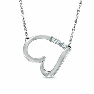 0.13 CT. T.W. Diamond Three Stone Sideways Heart Necklace in Sterling Silver|Peoples Jewellers