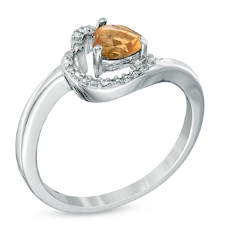 5.0mm Sideways Heart-Shaped Citrine and Diamond Accent Ring in Sterling Silver|Peoples Jewellers