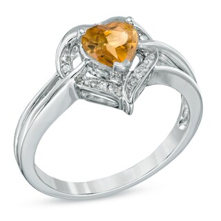 6.0mm Heart-Shaped Citrine and Diamond Accent Ring in Sterling Silver|Peoples Jewellers
