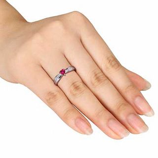 4.0mm Heart-Shaped Lab-Created Ruby and Diamond Accent Promise Ring in Sterling Silver|Peoples Jewellers