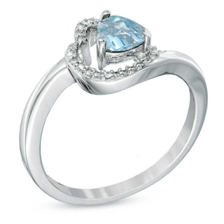 5.0mm Sideways Heart-Shaped Aquamarine and Diamond Accent Ring in Sterling Silver|Peoples Jewellers