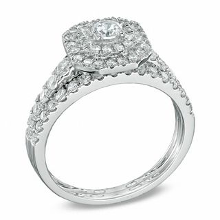0.95 CT. T.W. Diamond Double Frame Bridal Set in 14K White Gold|Peoples Jewellers