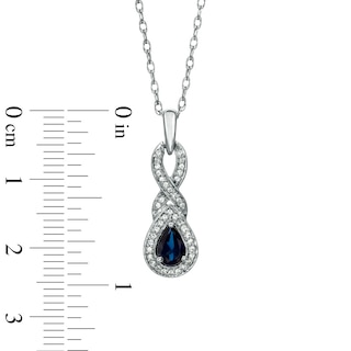 Pear-Shaped Lab-Created Blue Sapphire and 0.12 CT. T.W. Diamond Cascading Pendant in Sterling Silver|Peoples Jewellers