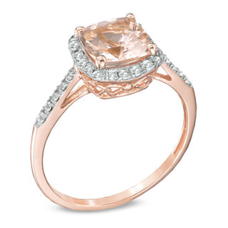 7.0mm Cushion-Cut Morganite and 0.09 CT. T.W. Diamond Frame Ring in 10K Rose Gold|Peoples Jewellers