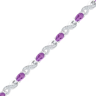 Oval Amethyst and Diamond Accent Bracelet in Sterling Silver - 7.5"|Peoples Jewellers
