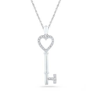 0.12 CT. T.W. Diamond Heart Top Key Pendant in Sterling Silver|Peoples Jewellers