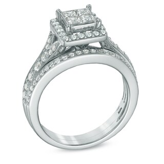 1.00 CT. T.W. Princess-Cut Quad Diamond Frame Bridal Set in 14K White Gold|Peoples Jewellers