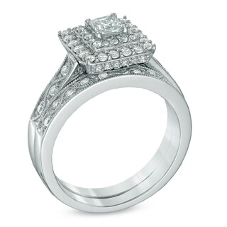 1.00 CT. T.W. Princess-Cut Diamond Double Frame Bridal Set in 14K White Gold|Peoples Jewellers
