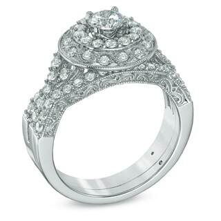 1.00 CT. T.W. Diamond Double Frame Bridal Set in 14K White Gold|Peoples Jewellers