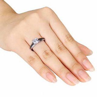6.5mm Lab-Created White Sapphire and 0.14 CT. T.W. Black Diamond Ring in Sterling Silver|Peoples Jewellers