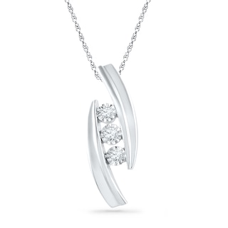 0.10 CT. T.W. Diamond Three Stone Pendant in Sterling Silver|Peoples Jewellers