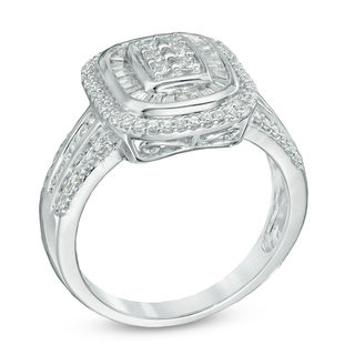 0.75 CT. T.W. Diamond Rectangular Starburst Ring in 10K White Gold|Peoples Jewellers