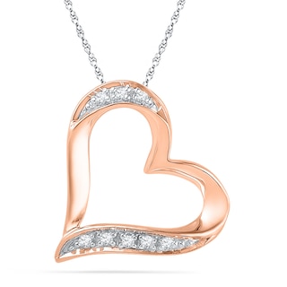 Diamond Accent Tilted Heart Pendant in 10K Rose Gold|Peoples Jewellers