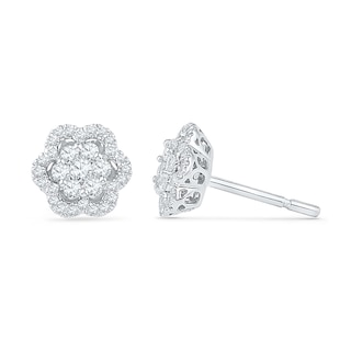 0.50 CT. T.W. Diamond Flower Cluster Stud Earrings in 10K White Gold|Peoples Jewellers
