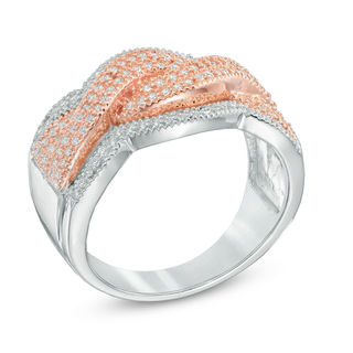 0.50 CT. T.W. Diamond Thick Braid Ring in Sterling Silver and 10K Rose Gold|Peoples Jewellers