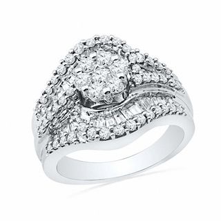 1.25 CT. T.W. Diamond Layered Cluster Engagement Ring in 10K White Gold|Peoples Jewellers