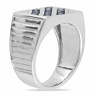 Men's Blue and White Sapphire Slant Ring in Sterling Silver|Peoples Jewellers