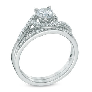 Celebration Canadian Lux® 0.73 CT. T.W. Certified Diamond Swirl Bridal Set in 18K White Gold (I/SI2)|Peoples Jewellers