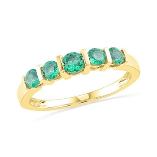 Lab-Created Emerald Five Stone Anniversary Band in 10K Gold|Peoples Jewellers