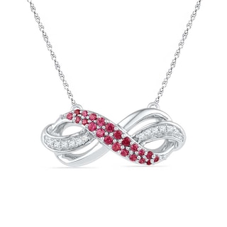 Lab-Created Ruby and Diamond Accent Infinity Loop Necklace in Sterling Silver|Peoples Jewellers