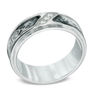 Men's CT. T.W. Diamond Two-Tone Stainless Steel Tribal Wedding Band