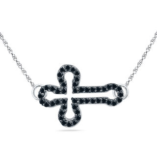 0.16 CT. T.W. Black Diamond Open Sideways Cross Necklace in Sterling Silver|Peoples Jewellers