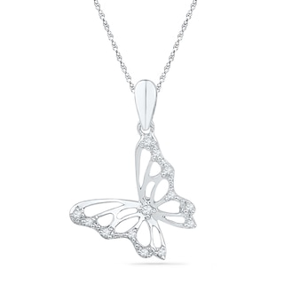 0.08 CT. T.W. Diamond Tilted Butterfly Pendant in 10K White Gold|Peoples Jewellers