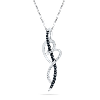 0.20 CT. T.W. Enhanced Black and White Diamond Looping Ribbon Heart Pendant in Sterling Silver|Peoples Jewellers