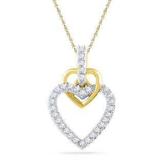 0.16 CT. T.W. Diamond Double Heart Pendant in 10K Gold|Peoples Jewellers