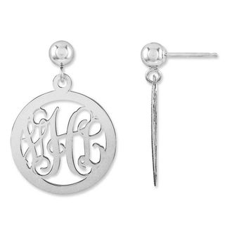 Monogram Circle Drop Earrings in Sterling Silver (3 Initials)|Peoples Jewellers