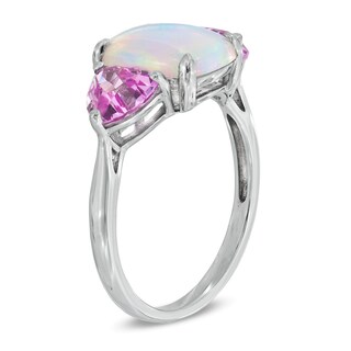 Cushion-Cut Lab-Created Opal and Pink Sapphire Ring in Sterling Silver|Peoples Jewellers