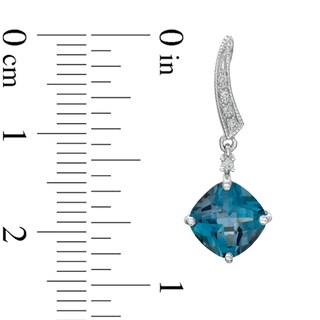7.0mm Cushion-Cut London Blue Topaz and Diamond Accent Drop Earrings in Sterling Silver|Peoples Jewellers