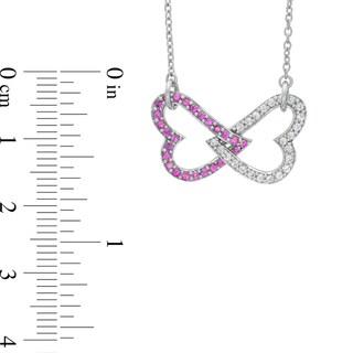 Lab-Created Pink and White Sapphire Interlocked Heart Necklace in Sterling Silver|Peoples Jewellers