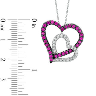 Lab-Created Ruby and White Sapphire Double Heart Pendant in Sterling Silver|Peoples Jewellers