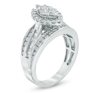 1.25 CT. T.W. Marquise Composite Diamond Frame Engagement Ring in 14K White Gold|Peoples Jewellers