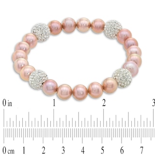 8.0-9.0mm Dyed Pink Freshwater Cultured Pearl and Crystal Bead Stretch Bracelet-7.25"|Peoples Jewellers
