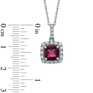7.0mm Cushion-Cut Garnet and Lab-Created White Sapphire Pendant and Ring Set in Sterling Silver - Size 7|Peoples Jewellers