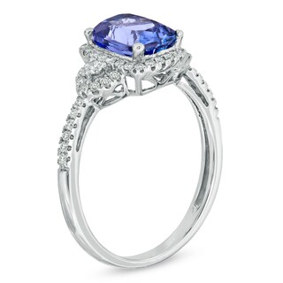 Cushion-Cut Tanzanite and 0.28 CT. T.W. Diamond Ring in 14K White Gold|Peoples Jewellers