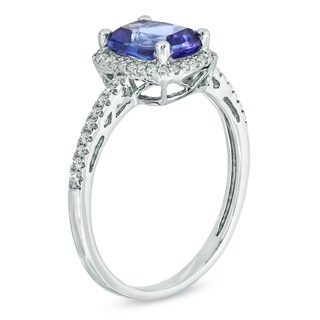 Cushion-Cut Tanzanite and 0.17 CT. T.W. Diamond Ring in 14K White Gold|Peoples Jewellers
