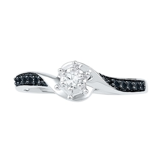0.16 CT. T.W. Enhanced Black and White Diamond Swirl Promise Ring in 10K White Gold|Peoples Jewellers