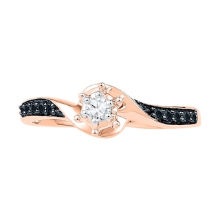 0.16 CT. T.W. Enhanced Black and White Diamond Swirl Promise Ring in 10K Rose Gold|Peoples Jewellers