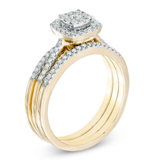 CT. T.W. Diamond Square Cluster Frame Three Piece Bridal Set in 10K Gold|Peoples Jewellers