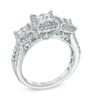 1.00 CT. T.W. Quad Diamond Three Stone Frame Engagement Ring in 10K White Gold|Peoples Jewellers