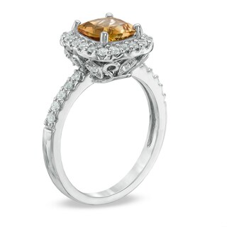 7.0mm Cushion-Cut Citrine and Lab-Created White Sapphire Frame Ring in Sterling Silver|Peoples Jewellers