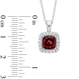 7.0mm Cushion-Cut Garnet and Lab-Created White Sapphire Frame Pendant in Sterling Silver|Peoples Jewellers