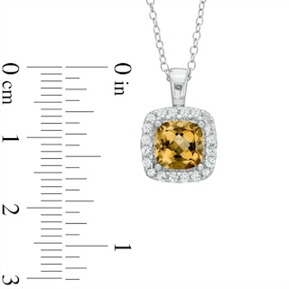 7.0mm Cushion-Cut Citrine and Lab-Created White Sapphire Frame Pendant in Sterling Silver|Peoples Jewellers